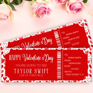 Valentinstag Konzert Ticket Vorlage | Bearbeitbare Event Ticket Vorlage | Kundenspezifisches Konzertticket Geschenk | Druckbare Konzertkarten Geschenkidee |