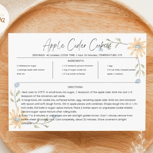 Sunflower Recipe Card Template | Flower Recipe Card | 6x4 Recipe Card | Rustic Recipe Card | Cooking Recipe Card | Canva Template |