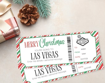 Bilhete de embarque surpresa para Las Vegas no Natal | Bilhete de viagem aérea para impressão | Bilhete para impressão para Las Vegas | Viagem surpresa para Vegas