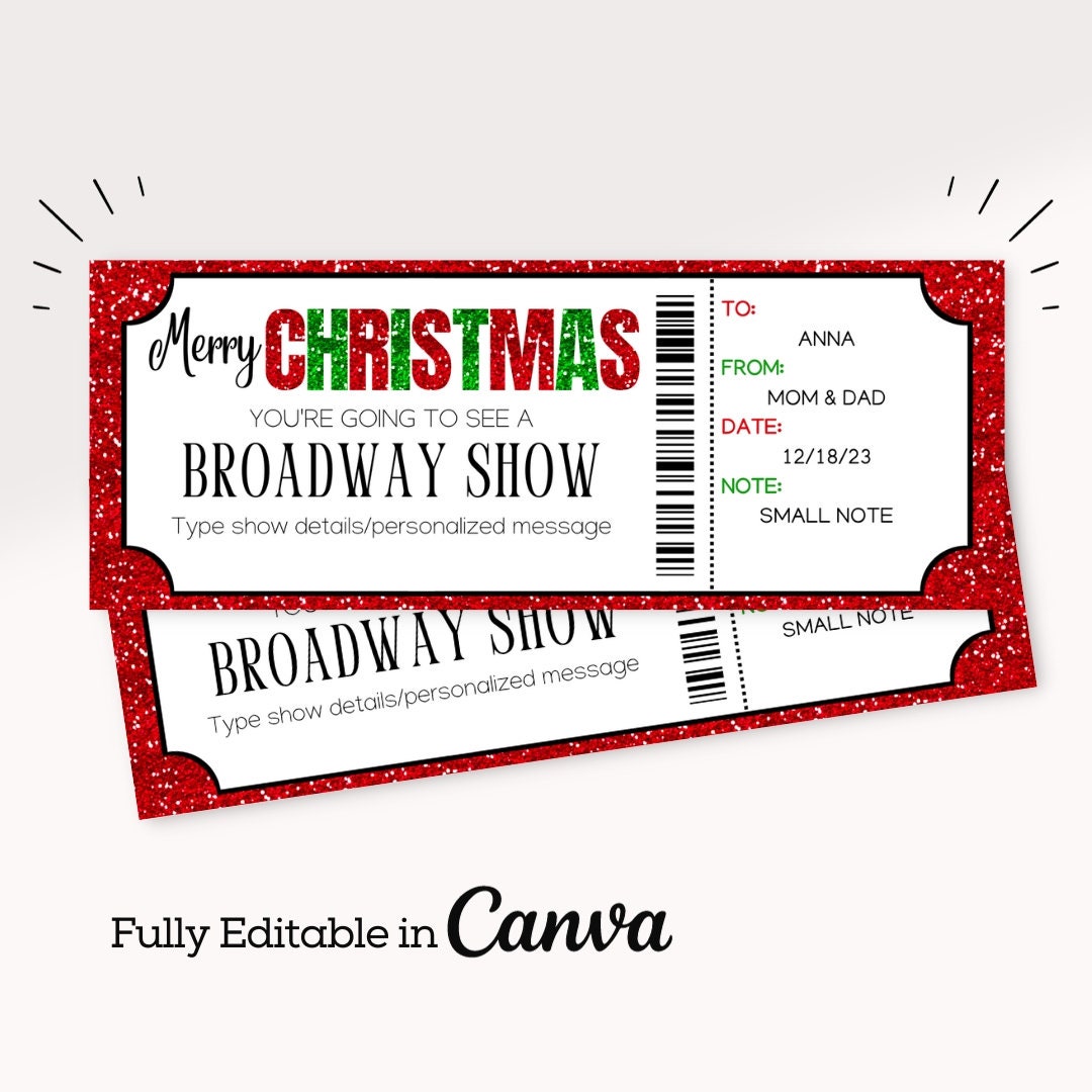 Christmas Broadway Show Ticket Template Printable Christmas Gift Certificate Theater Show