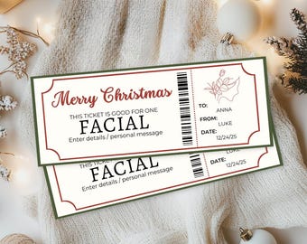 Christmas Facial Gift Ticket | Spa Day Gift Certificate Printable | Last Minute Gift Idea | Instant Download Coupon Editable Holiday Ticket