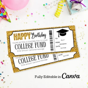 Geschenkgutschein zum Geburtstag des College Fund | Geschenkgutschein für Studiengebühren | Beitrag zum Hochschulfonds | Geschenkgutschein für den College-Fonds | Geburtstagskarte |