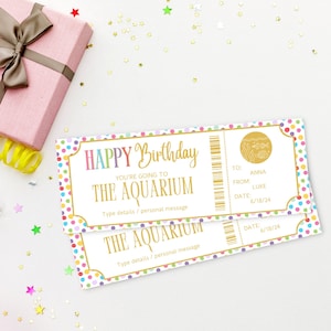 Printable Aquarium Birthday Ticket Gift | Surprise Aquarium Trip Ticket | Ticket Template Gift | Editable Birthday Ticket Gift Voucher |