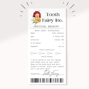 Cute Fairy Editable Tooth Fairy Receipt Printable Certificate | First Tooth Lost | Realistic Tooth Fairy Letter | Kids Tooth Fairy Letter |