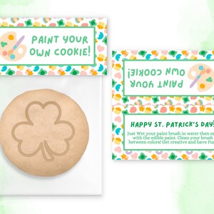 Giorno di San Patrizio Dipingi la tua targhetta per biscotti/Biscotto St Paddy PYO con istruzioni/Tag per biscotti/Topper per sacchetti di biscotti/Carte per biscotti
