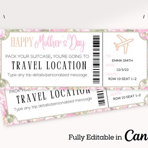 Bearbeitbare Bordkarte zum Muttertag | Muttertags-Ferienkarte | Urlaubsgutschein | Überraschungsflugticket | Muttertagsgeschenk |