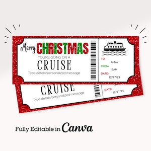 Tarjeta de embarque para crucero imprimible para Navidad / Billete de tarjeta de embarque para crucero de vacaciones / Billete de crucero de regalo / Viaje en crucero sorpresa / Regalo imprimible