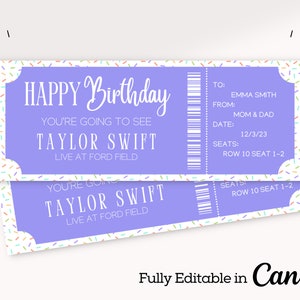 Purple Birthday Concert Ticket | Birthday Concert Ticket | Printable Concert Ticket | Editable Concert Ticket | Fake Concert Ticket |