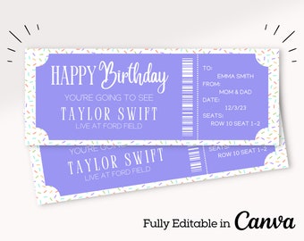 Purple Birthday Concert Ticket | Birthday Concert Ticket | Printable Concert Ticket | Editable Concert Ticket | Fake Concert Ticket |