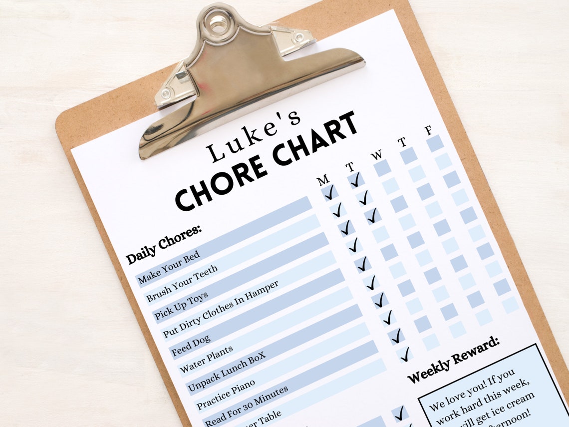 Blue Weekly Daily Chore Chart For Kids Responsibility Chart Etsy Blue weekly daily chore chart for kids responsibility chart etsy