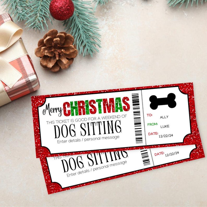 Dog Sitting Christmas Gift Ticket | Dog Sitting Certificate | Dog ...