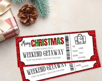 Christmas Weekend Getaway Gift Voucher | Surprise Weekend Away Ticket | Christmas Trip Travel Voucher | Printable Trip Away Gift Certificate