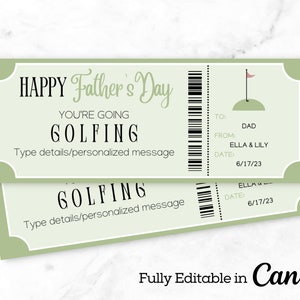 Golfticket voor Vaderdag | Vaderdag golfafdrukbare voucher | Bewerkbaar golfticketcadeau | Afdrukbare kaartjes | Vaderdag golfcadeau |