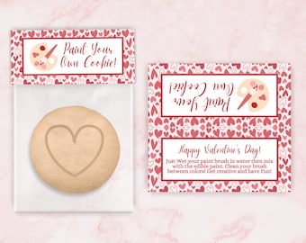 5" Día de San Valentín PYO Cookie Treat Bag Topper Imprimible / Pinte su propio adorno de bolsa de galletas Goodie / Actividad de fiesta del Día de San Valentín /