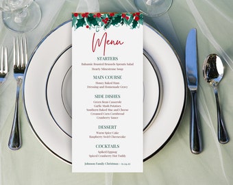 Christmas Menu | Printable Christmas Menu | Holiday Menu Card | Editable Template | Christmas Foliage | Holiday menu card |