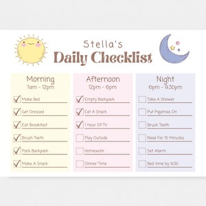 Horizontale Checkliste für Kinder | Verantwortungstabelle | To Do Liste | Checkliste zum Ausdrucken | Bearbeitbare Aufgabenliste |