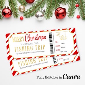 Christmas Fishing Trip Ticket | Surprise Fishing Gift Voucher | Fishing Trip Printable Ticket Template | Editable Christmas Gift Certificate