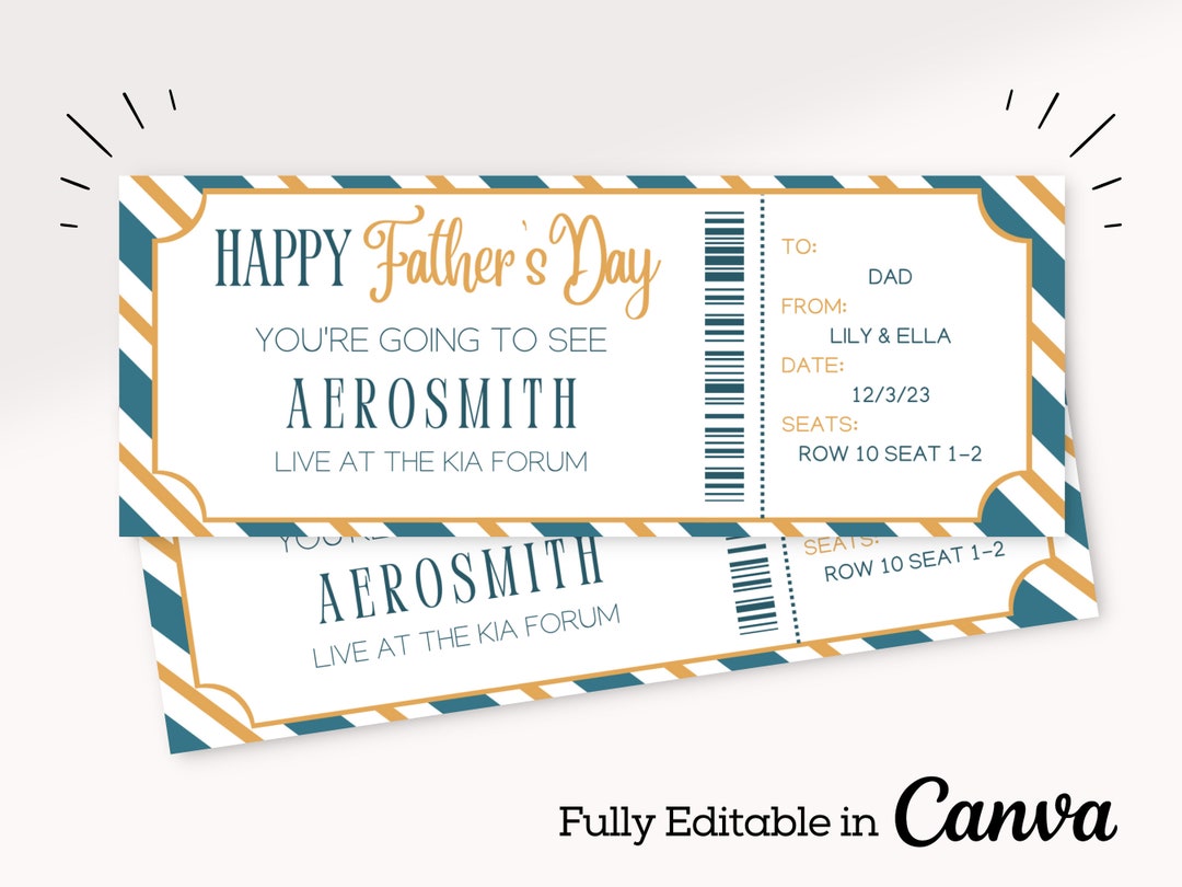 Fathers Day Concert Ticket | Printable Concert Ticket Gift | Concert ...