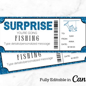 Printable Fishing Surprise Gift Voucher | Fishing Trip Certificate Ticket | Fishing Vacation Reveal | DIY Coupon  | Instant Download |