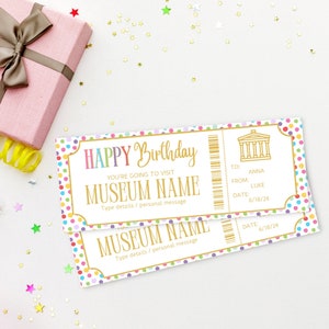 Birthday Museum Ticket Template | Printable Museum Gift Voucher | Museum Coupon Gift | Museum Voucher | Surprise Science Museum Trip |