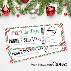 Christmas Dinner Reservation Gift Voucher | Dinner Date Ticket | Dinner Date Coupon | Dinner Gift Card | Printable Date Night Certificate |
