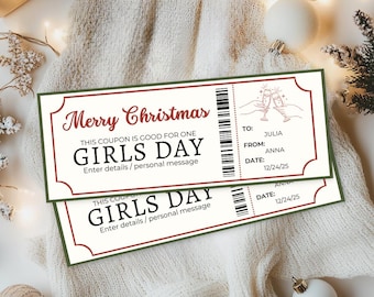 Christmas Girls Day Ticket | Printable Girls Day Coupon | Girls Day Gift Certificate | Best Friend Experience Gift | Instant Download