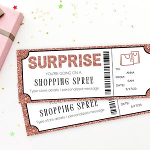 Surprise Shopping Spree Zertifikat Vorlage | Einkaufsbummel Geschenk | Druckbare Geschenkgutscheinkarte Coupon | Shopping Trip Girls Day Out |