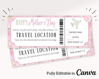 Mother's Day Editable Boarding Pass Template | Airline Ticket Canva | Printable Airplane Tickets | Custom Boarding Pass Canva Template |