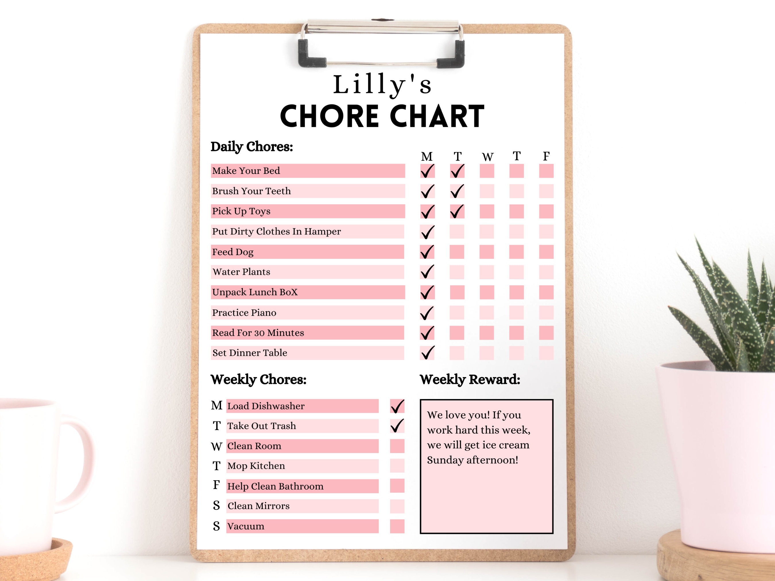 Pink Chore Chart for Kids Printable Weekly Chore Chart for - Etsy Hong Kong
