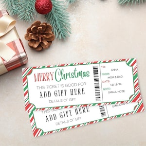 Vale de regalo de Navidad editable / Entrada para evento / Vale de Navidad de relleno de medias / Vale de regalo digital / Regalo sorpresa de último minuto /