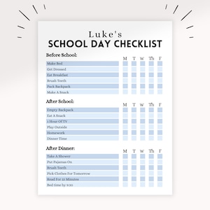 Blue Kids School Daily Checklist | Kids Daily School Schedule Checklist | Editable Homeschool Routine | Editable Checklist |