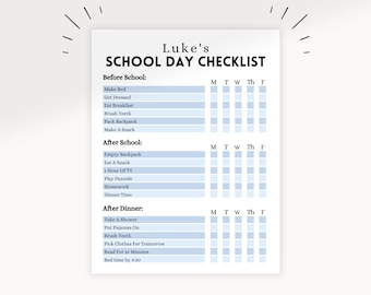 Blue Kids School Daily Checklist | Kids Daily School Schedule Checklist | Editable Homeschool Routine | Editable Checklist |