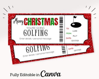 Christmas Golf Ticket | Surprise Xmas Golfing Gift Voucher | Holiday Golf Voucher Template | Golf Certificate | Golf Christmas Gift |