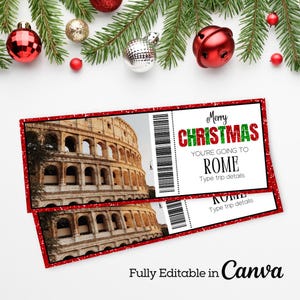 Biglietto di Natale per Roma / Biglietto regalo a sorpresa per il viaggio in Italia / Rivelazione del viaggio a Roma / Carta d'imbarco stampabile / Biglietto per Roma /