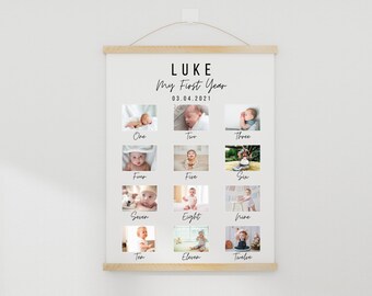 Minimalist First Birthday Photo Sign Template | 1st Birthday Photo Poster | Baby's First Year Poster Printable | Modern Baby Milestone |