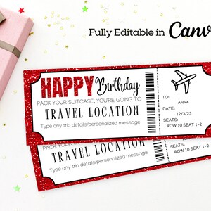 Birthday Boarding Pass Ticket Template | Surprise Trip Ticket | Printable Personalized Plane Gift Ticket Voucher | Fake Airline Ticket |