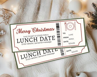 Lunch Date Ticket | Christmas Gift Voucher | Printable Experience Coupon | Date Night Gift | Customizable Digital Certificate