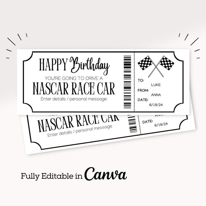 Birthday Racing Experience Ticket Template | Race Car Experience Ticket ...