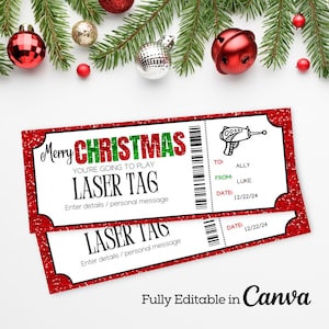 Weihnachten Laser Tag Geschenk offenbaren | Laser Tag Ticket Vorlage | Weihnachts Laser Tag Gutschein | Laser Tag Geschenkgutschein | Weihnachtsgeschenk