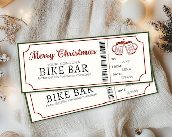 Bilet świąteczny do Bike Baru | Wydrukowany bon upominkowy do Bike Baru | Prezent dla dorosłych | Zabawny kupon świąteczny | Szablon do edycji