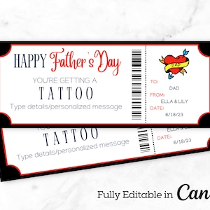 Vatertag Tattoo Geschenkkarte | Tattoo Printable Zertifikat | Bearbeitbares Tattoo Geschenk | Druckbare Geschenkkarte | Vatertag Tattoo Geschenk |
