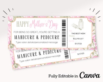 Editable Manicure Pedicure Gift Voucher Template | Mani Pedi Gift Ticket Coupon | Mothers Day Gift | Gift For Mom | Nail Salon Gift Voucher