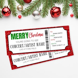 Weihnachts-Konzert-Fake-Karte | Überraschungsgutschein | Surprise Konzert Show Druckbare Vorlage | Sofortiger Download Stocking Stuffer |