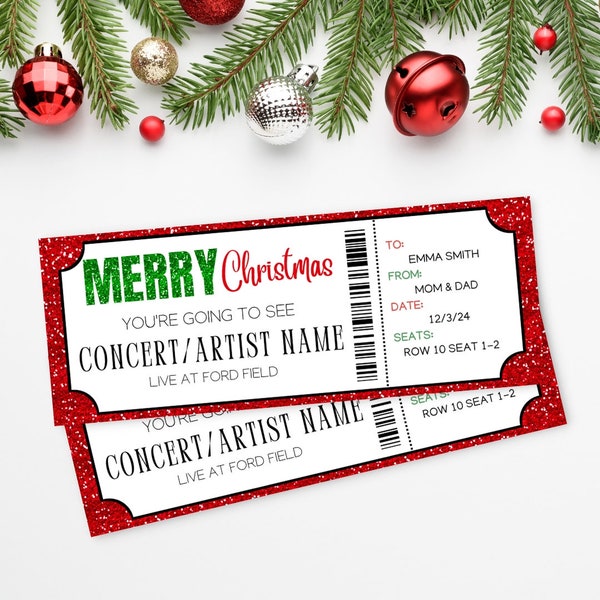 Christmas Concert Fake Ticket | Surprise Gift Voucher | Surprise Concert Show Printable Template | Instant Download Stocking Stuffer |