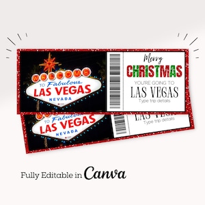 Billet carte d'embarquement pour Noël à Las Vegas | Révélation imprimable du billet d'avion | Billet imprimable pour un voyage à Las Vegas | Carte d'embarquement surprise