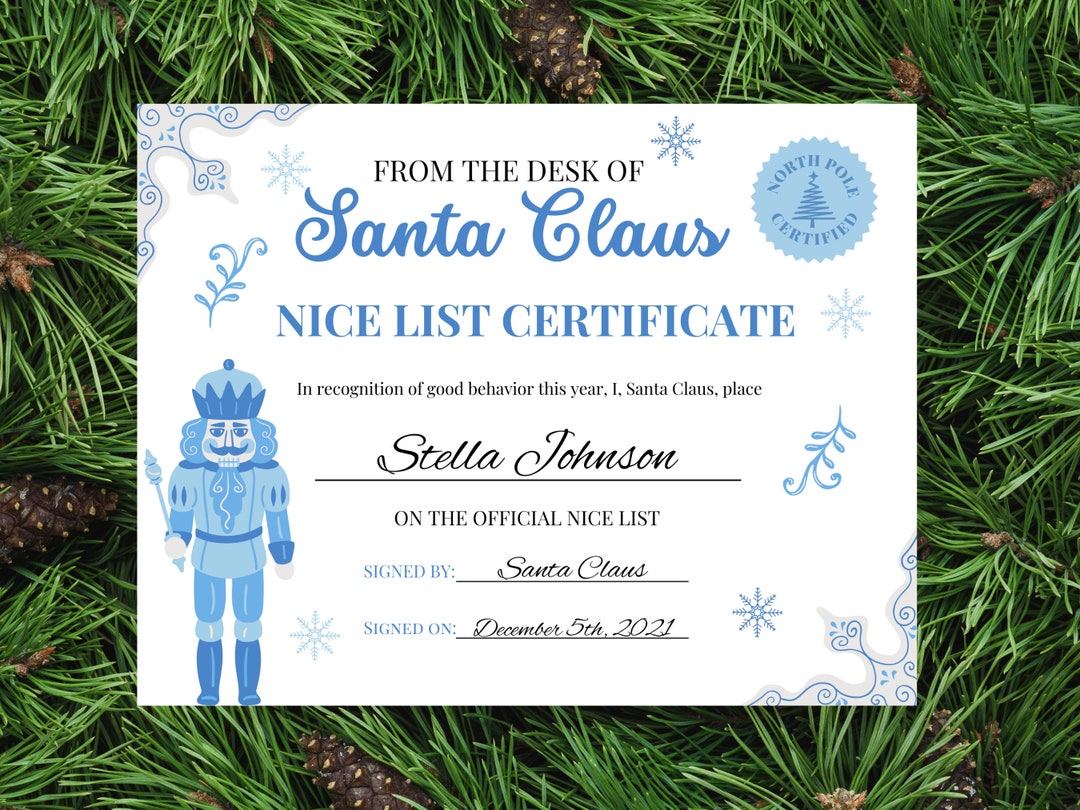 Nutcracker Santa Claus Official Nice List Certificate Editable Letter ...