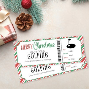 Ingresso para viagem de golfe de Natal | Vale-presente surpresa para golfe | Modelo para impressão de viagem de golfe | Cartão-presente de golfe | Cupom para download instantâneo |
