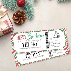 Bon de réduction pour Noël | Oui modèle de billet d'une journée | Oui, un cadeau pour les enfants | Bon de Noël Yes Day | Carte-cadeau Oui | Cadeau de dernière minute |