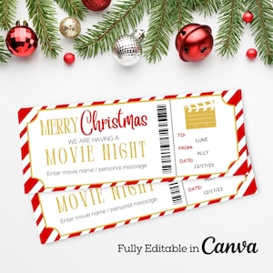 Christmas Movie Night Instant Download Printable Ticket | Home Cinema | Date Night Inspo | Christmas Movie Night Invitation Ticket |