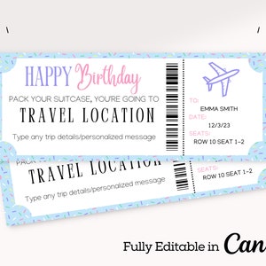 Blue Birthday Boarding Pass Template | Flight Ticket Template | Surprise Boarding Pass | Airline Ticket | Airplane Ticket | Travel Voucher |